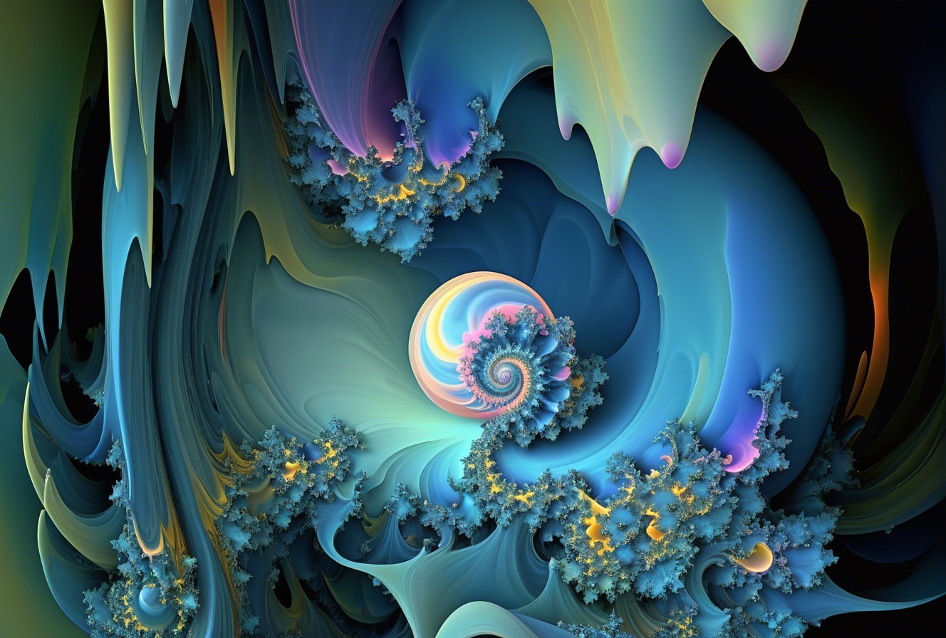 Vibrant Fractal Artwork with Spiraling Orb Design