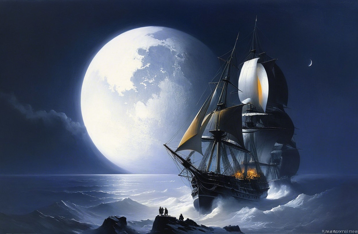 Majestic ship sailing through turbulent seas at night