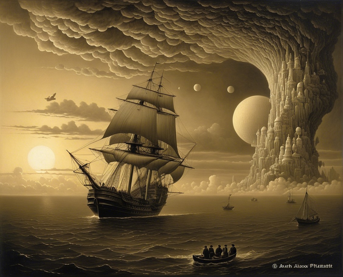 Majestic Ship on Serene Waters with Castle and Sky
