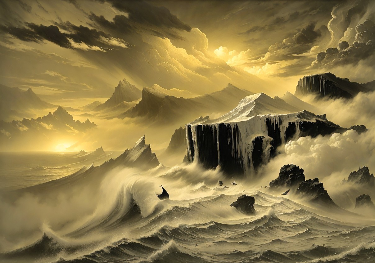 Dramatic Seascape with Cliffs and Majestic Mountains