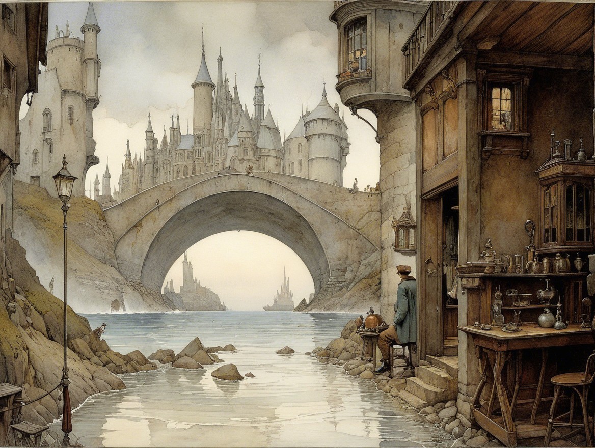 Serene Landscape with Stone Bridge and Castle View