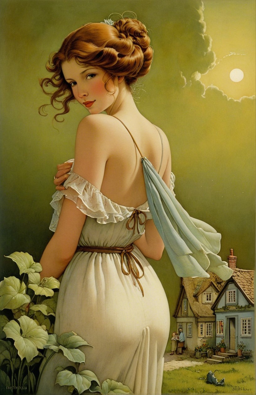 Young Woman in Flowing Dress Amidst Lush Greenery