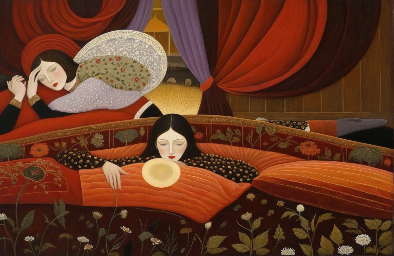 Intimate setting with two women and vibrant colors