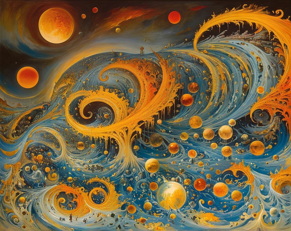 Vibrant Cosmic Scene with Blue and Orange Waves