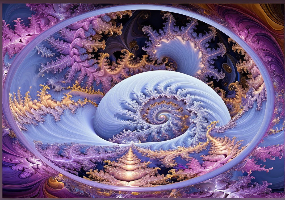 Fractal Image with Spiral Design in Blue and Gold