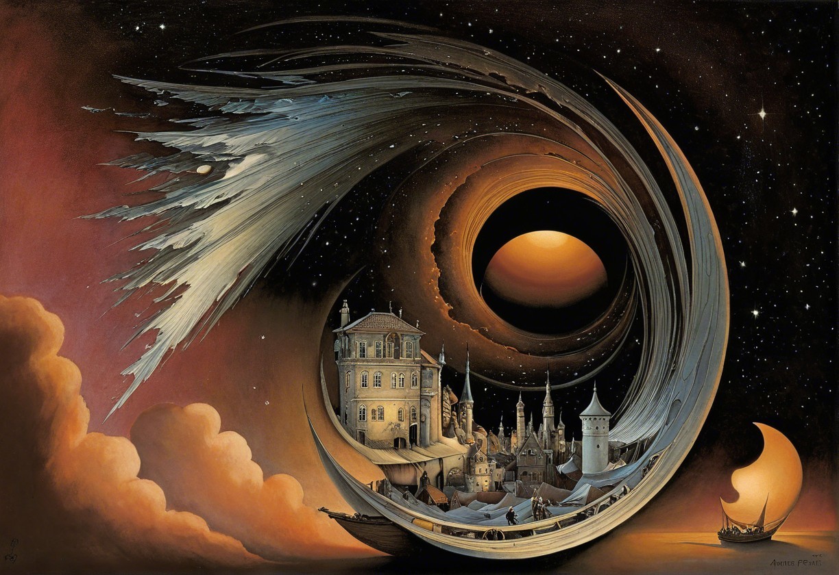 Surreal Dreamlike Landscape with Vortex and Cityscape