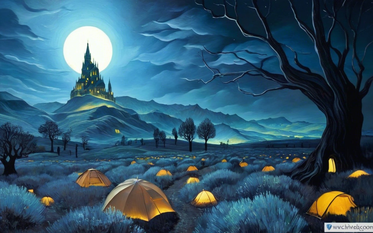 Majestic Castle and Lavender Fields Under Moonlight