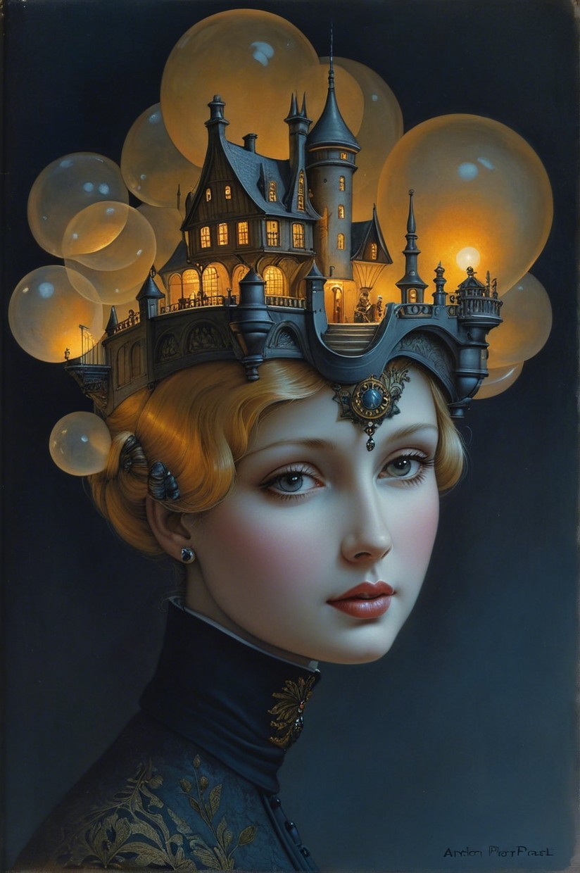 Surreal Portrait of Woman with Whimsical Crown