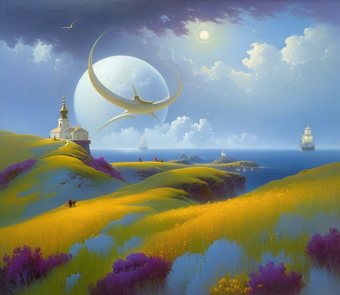 Serene Landscape with Vibrant Sky and Ocean View