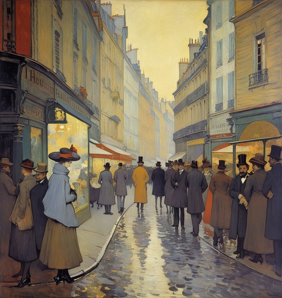 Bustling Parisian Street Scene from Late 19th Century