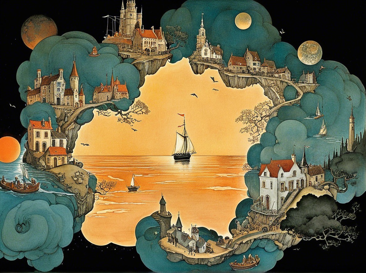 Whimsical Fantasy Landscape with Celestial Backdrop