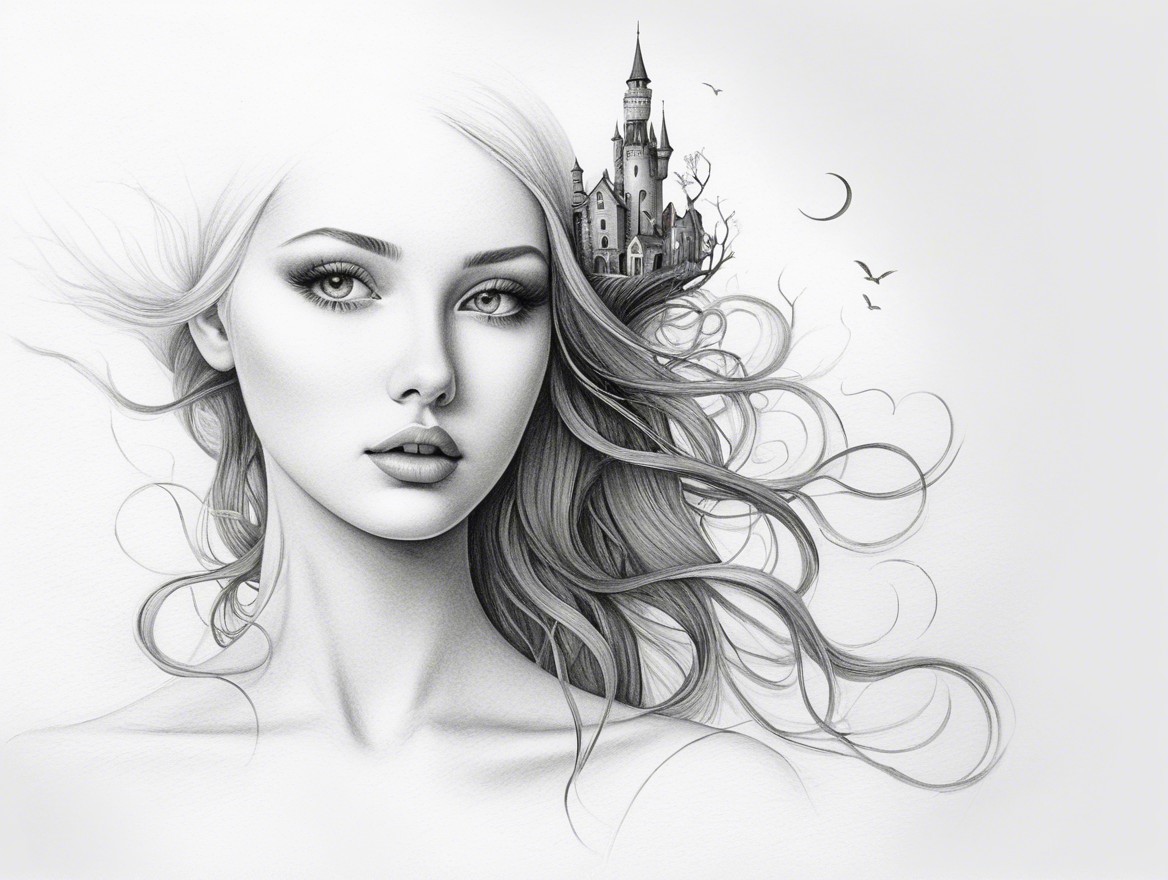 Portrait of a Woman with Castle and Fantasy Elements