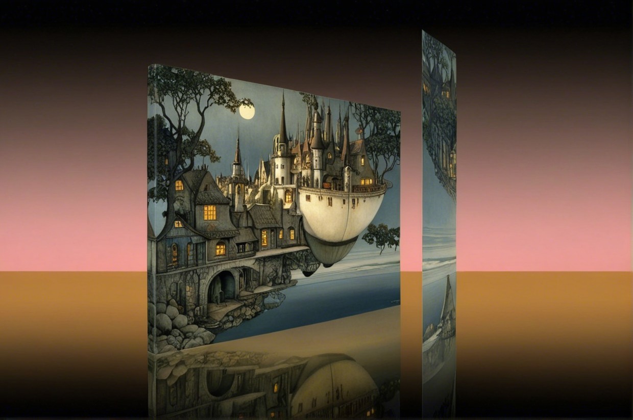 Whimsical Floating Cityscape with Glowing Architecture