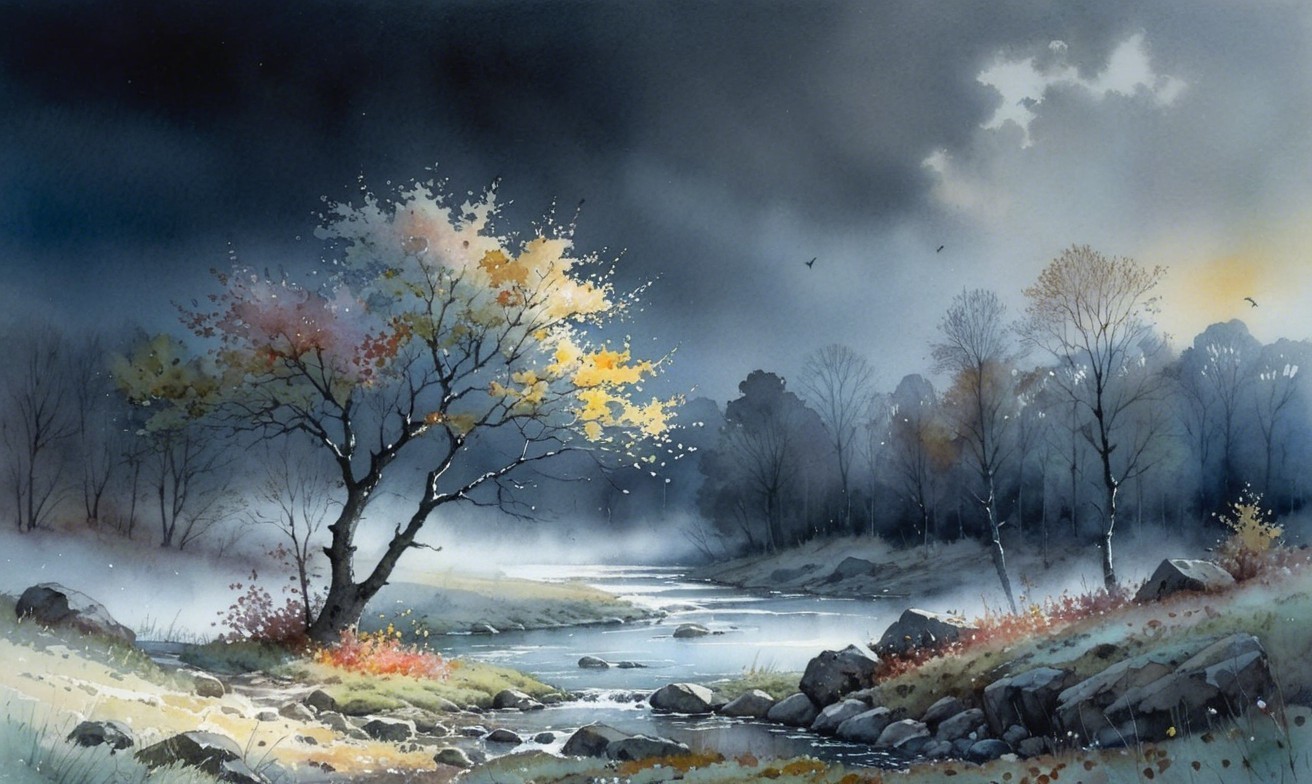 Serene Landscape with Winding River and Autumn Colors