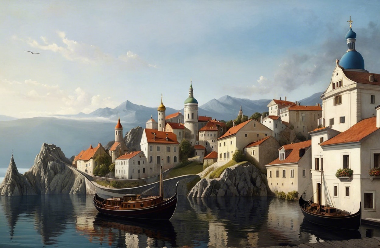 Serene Coastal Village with Historic Architecture