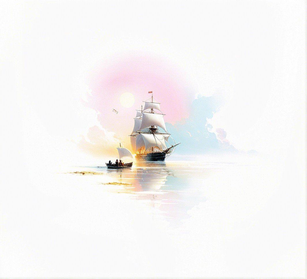 Majestic ship sailing on a serene pastel sea