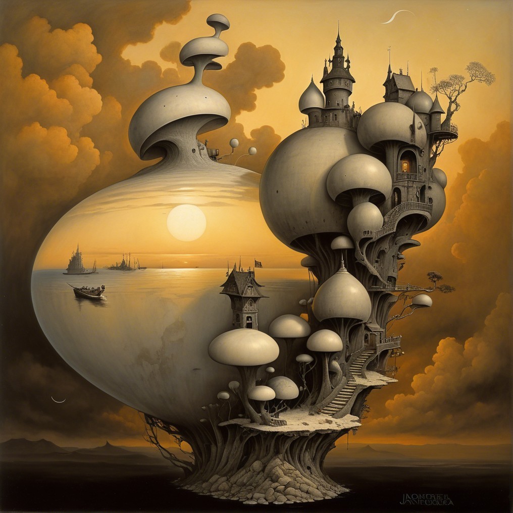 Surreal Mushroom-Shaped Structures and Whimsical Architecture