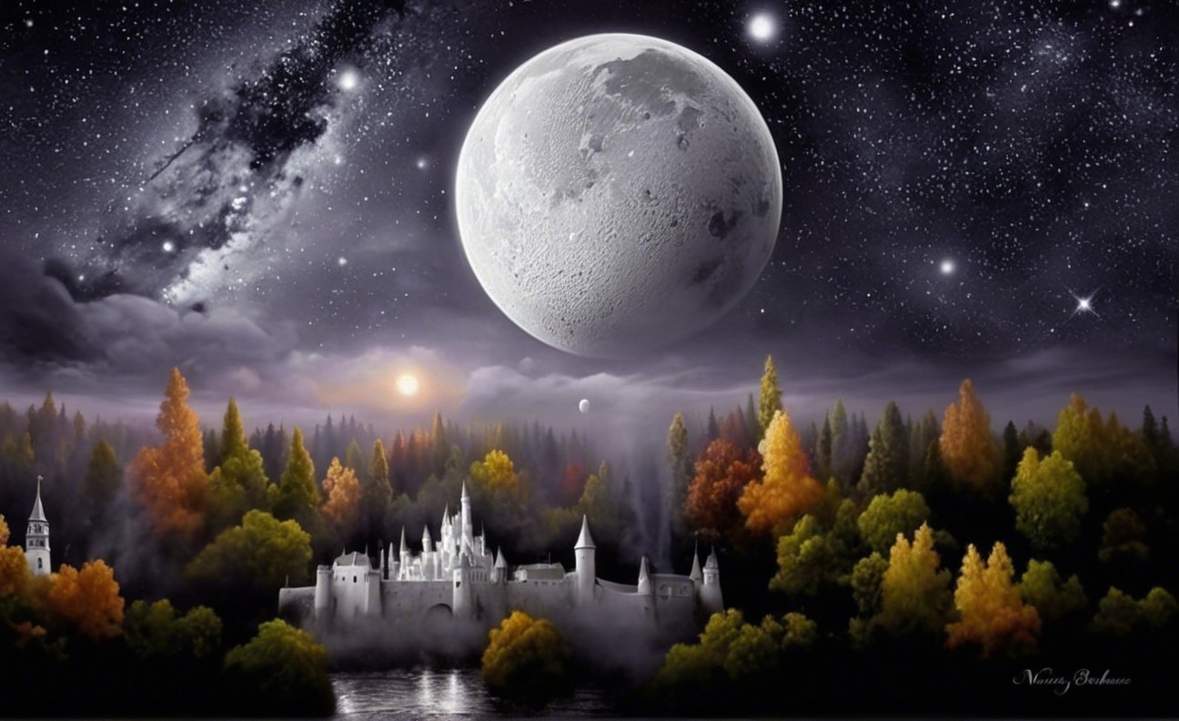 Majestic Nighttime Scene with Moon and Castle