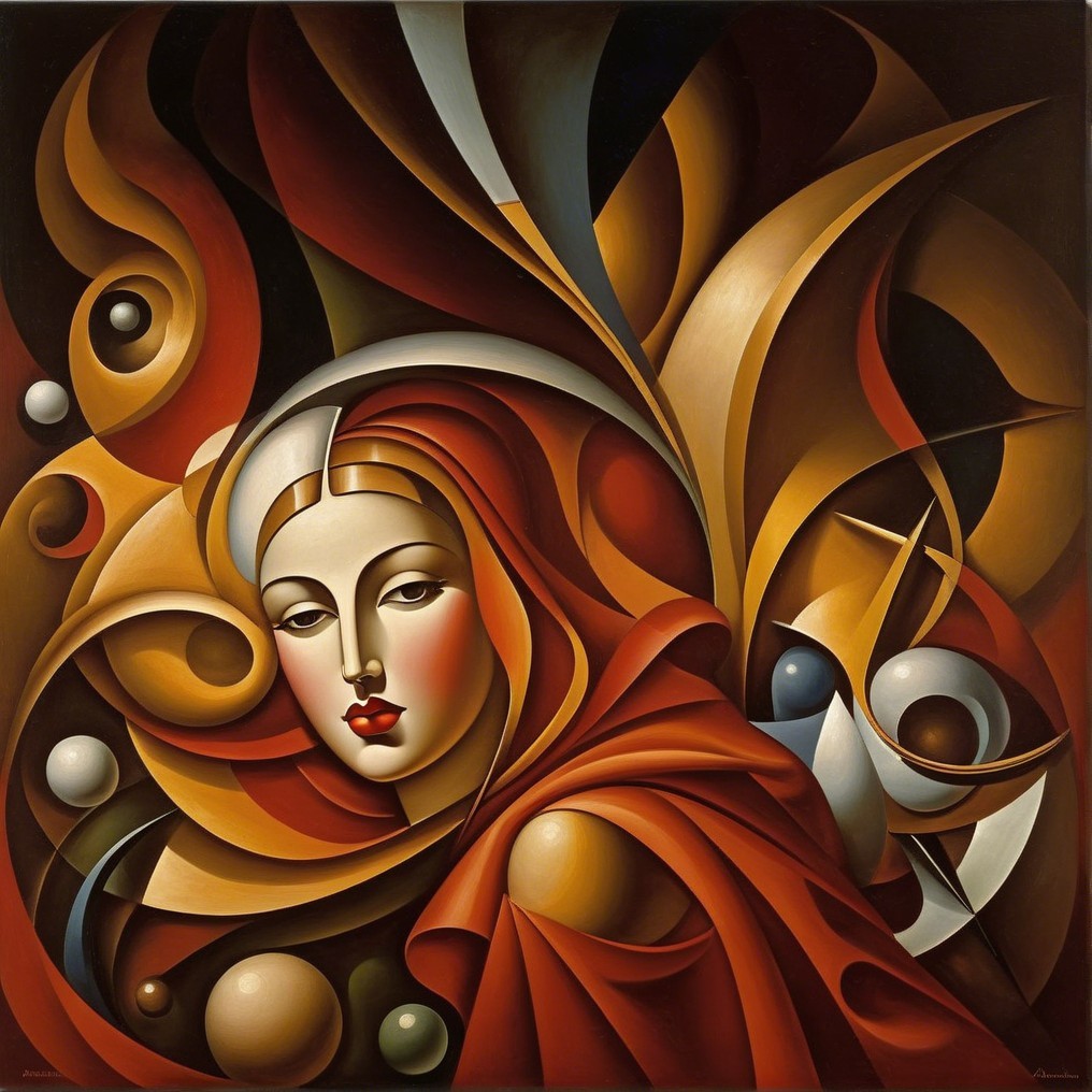Stylized portrait of a woman in a red cloak