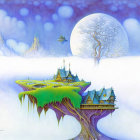 Whimsical Tree with Colorful Houses and Bear