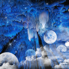Whimsical Night Sky with Ethereal Bird and Castles