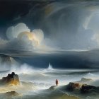 Surreal Landscape with Abstract Structures and Waves