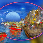 Bustling Night Harbor with Traditional Ships and Lights