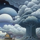 Grand Ship Sailing Towards Fantastical Landscape Scene