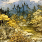 Vibrant Landscape with Rolling Hills and Cypress Trees