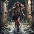 Young girl with book in magical archway setting