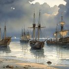 Seascape with Sailing Ships and Dramatic Sky