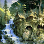 Majestic Waterfalls in Enchanting Gothic Cityscape