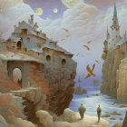 Surreal Landscape with Floating Spheres and Castles