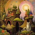 Whimsical Dreamlike Landscape with Fairy-Tale Castles