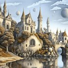 Whimsical Landscape with Castles and Vibrant Trees