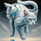 Surreal Cat-Human Fusion in Whimsical Landscape Art
