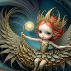Ethereal Figure with Orange Curls and Wings