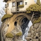Whimsical House Built into Rocky Cliffside Landscape