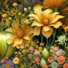 Whimsical Garden with Children and Colorful Creatures