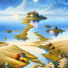 Surreal Landscape with Castle and Two Moons