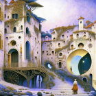 Surreal Landscape with Abstract Buildings and Nature