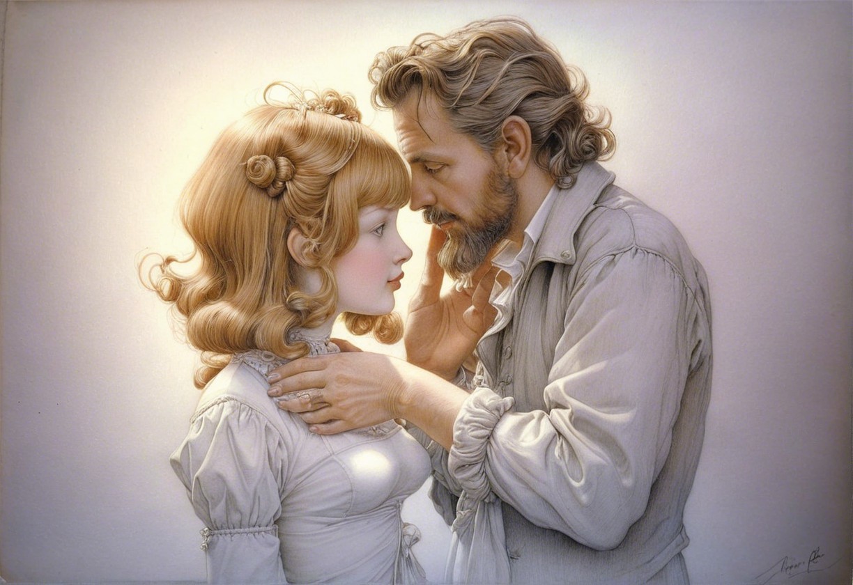 Tender Moment Between a Couple in Vintage Attire