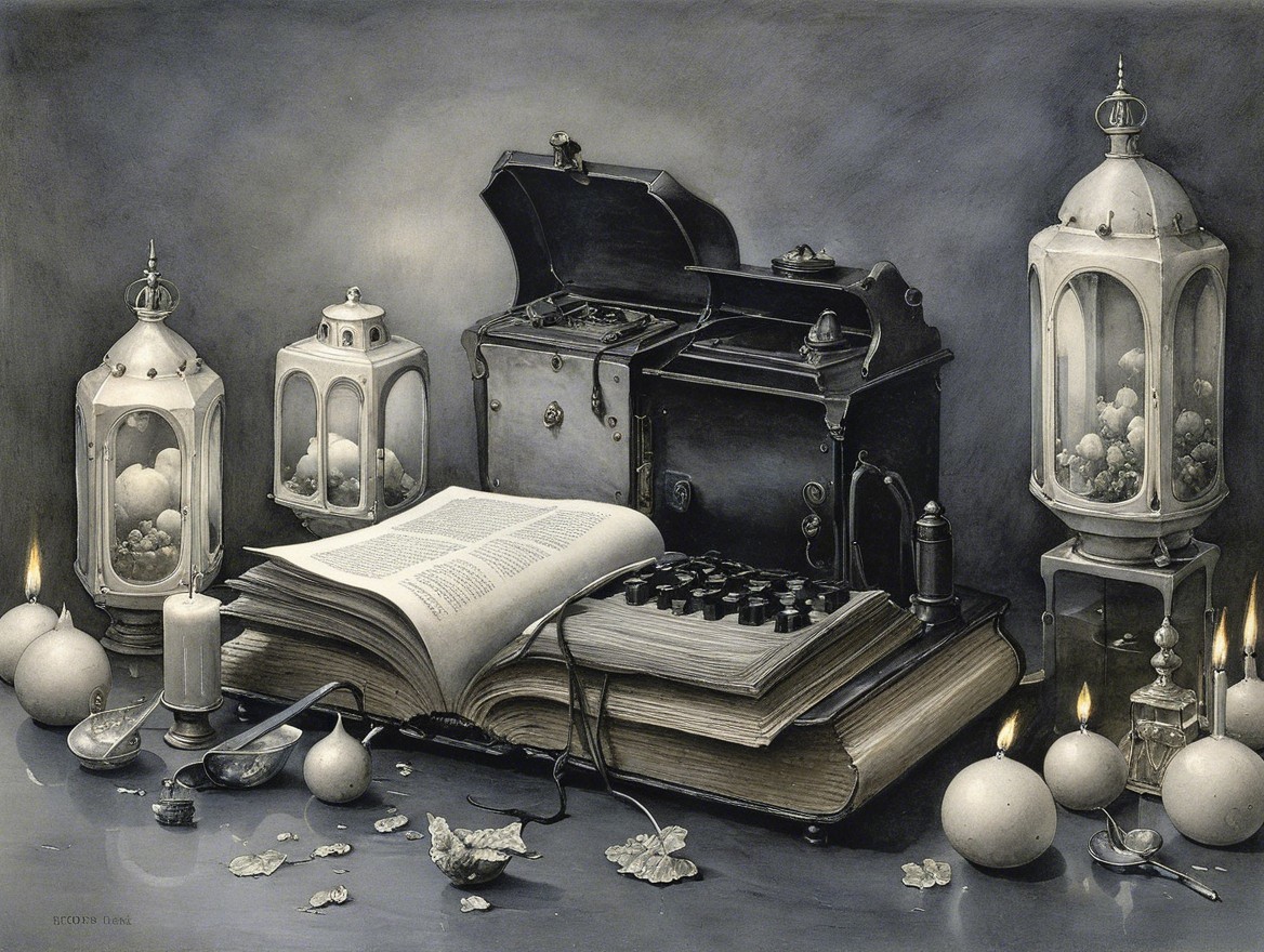 Still Life with Vintage Book and Decorative Elements