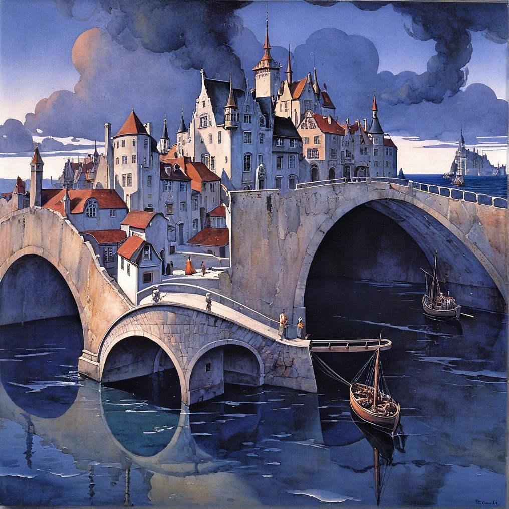 Charming Medieval Town with Stone Bridge and River