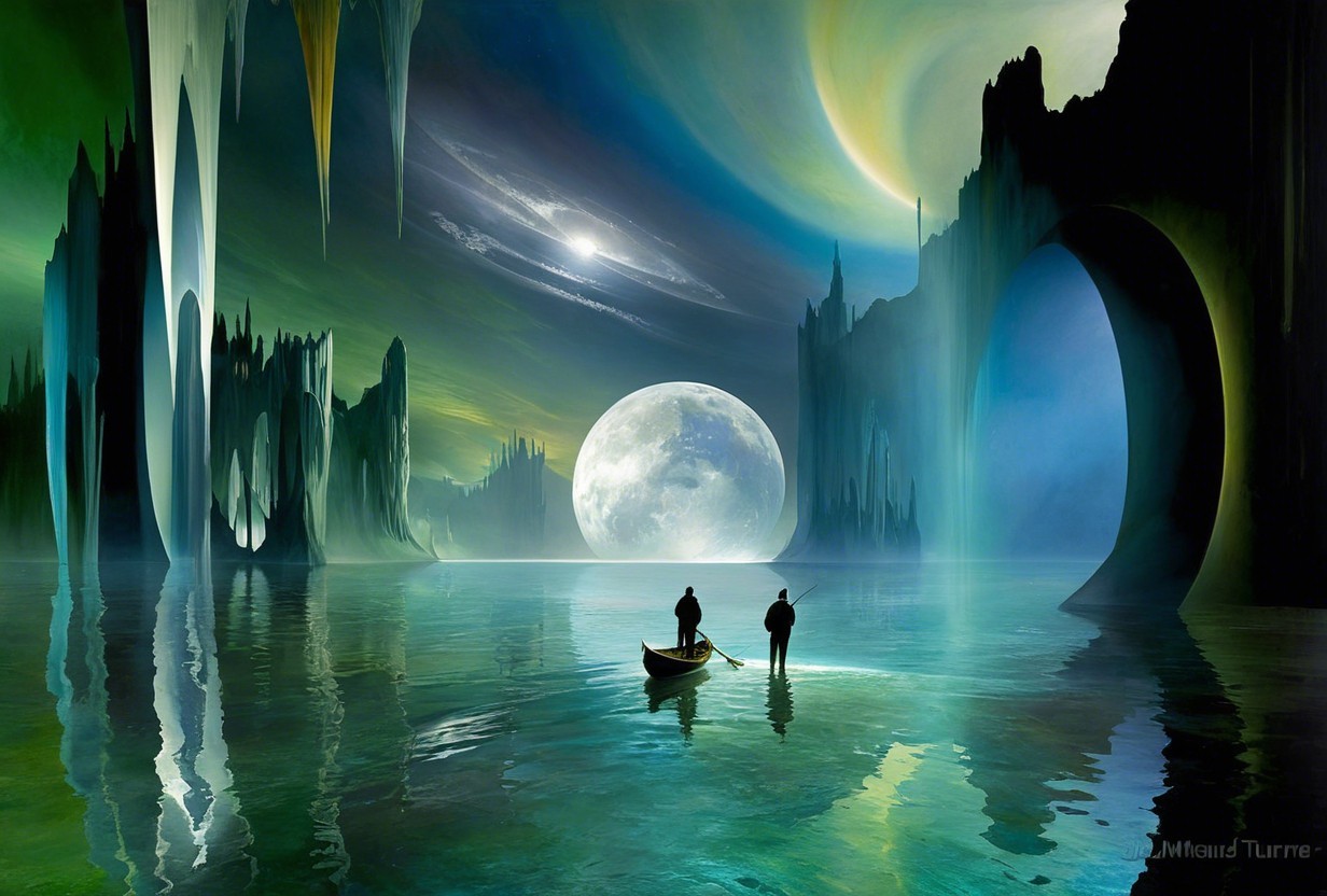 Surreal Landscape with Crystalline Formations and Moon