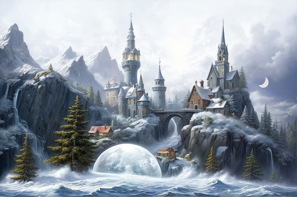 Majestic Castle in a Fantastical Winter Landscape