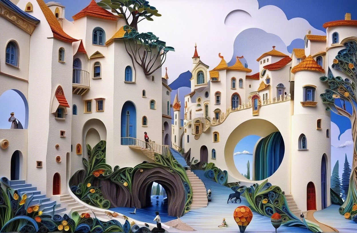 Whimsical Village Scene with Colorful Architecture