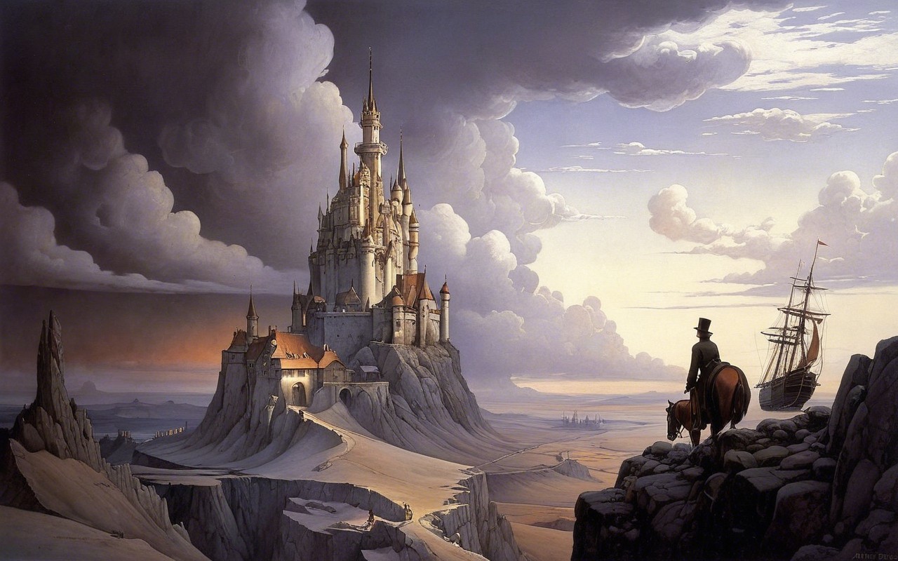 Castle on a Cliff with Dramatic Sky and Landscape