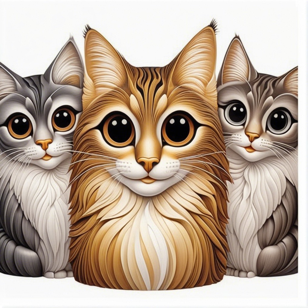 Playful Illustration of Three Stylized Cats with Patterns
