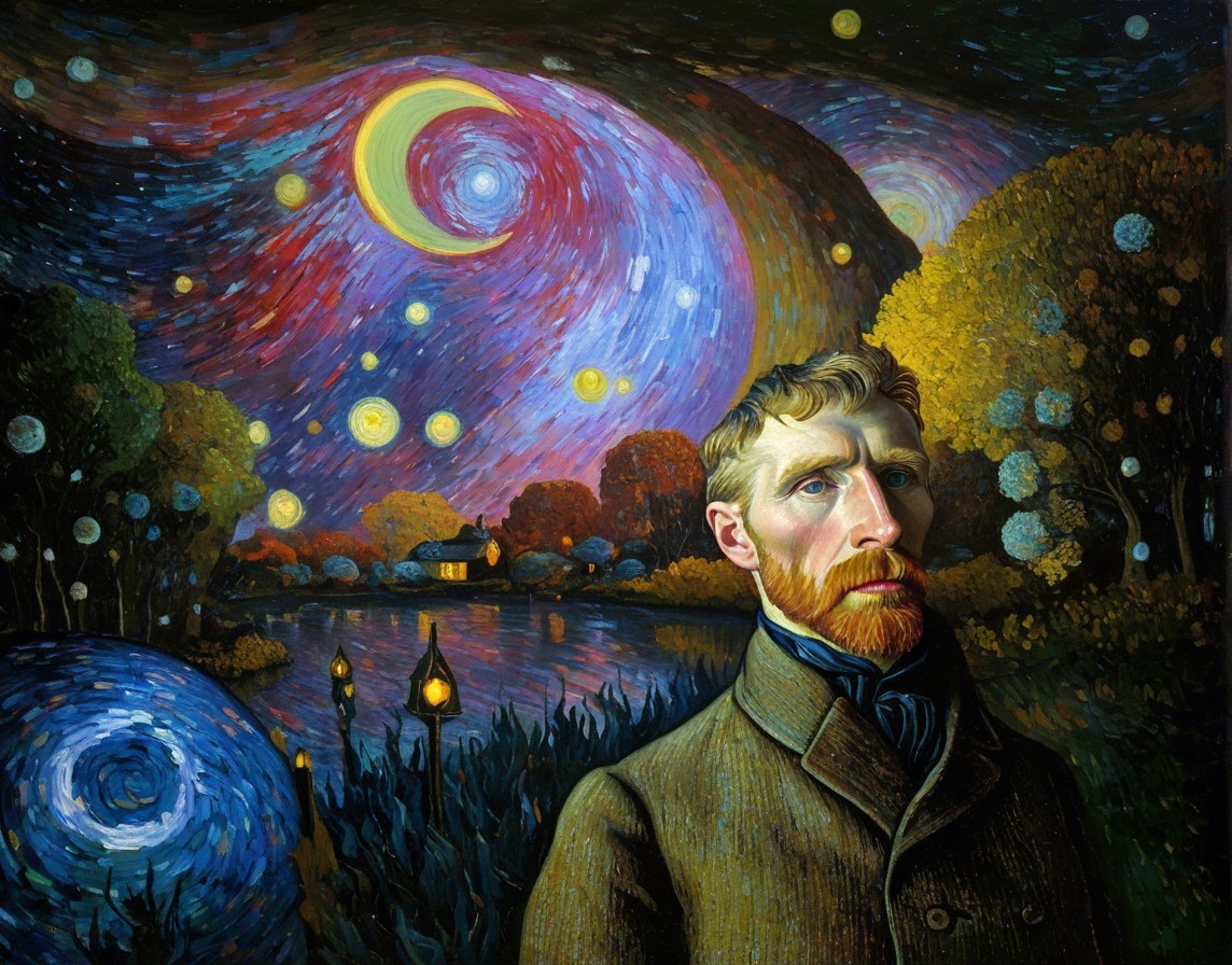 Impressionistic Night Sky with Contemplative Figure